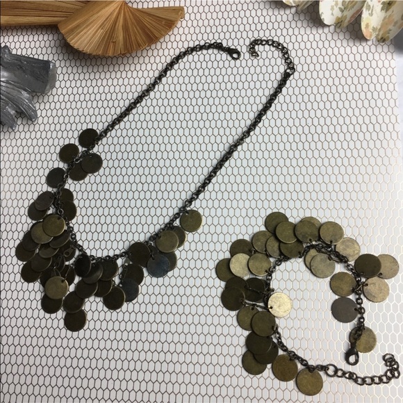 Brass Coin Tassel Necklace and Bracelet Set - Picture 2 of 7